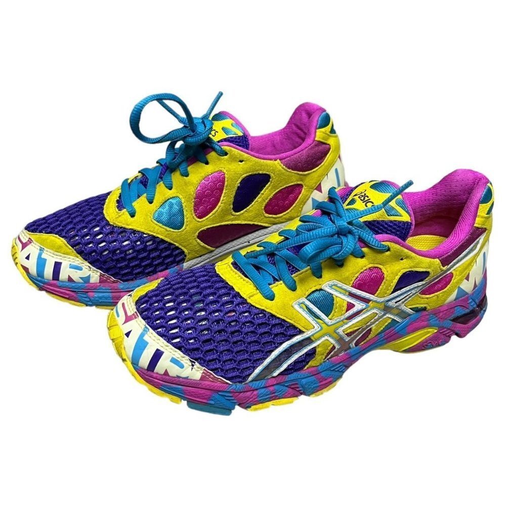 Asics Women's Neon Yellow Purple Blue Multi-Color Running Sneakers